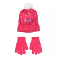 Barbie Pink sequined kids cap + glove set 52 cm