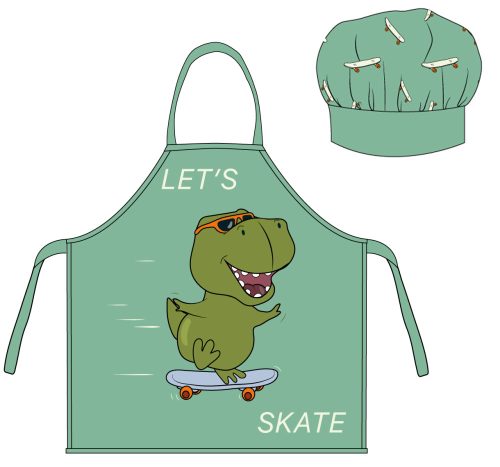 Dinosaur Skate kids apron set of 2 pieces