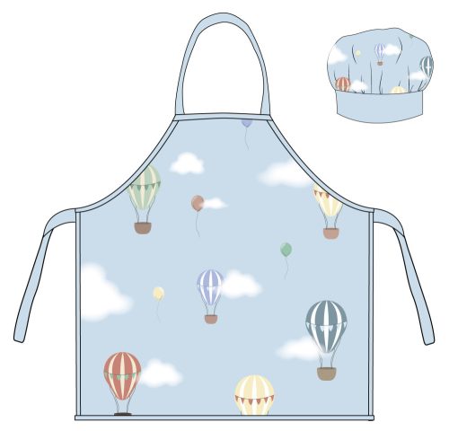 Hot air balloon blue kids apron set of 2 pieces