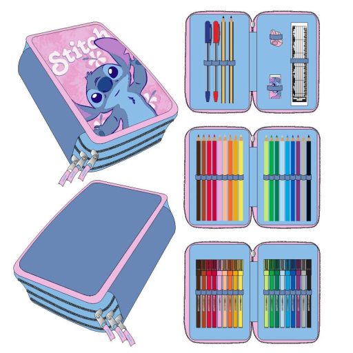 Disney Lilo and Stitch Hibiscus 3-layer filled pencil case