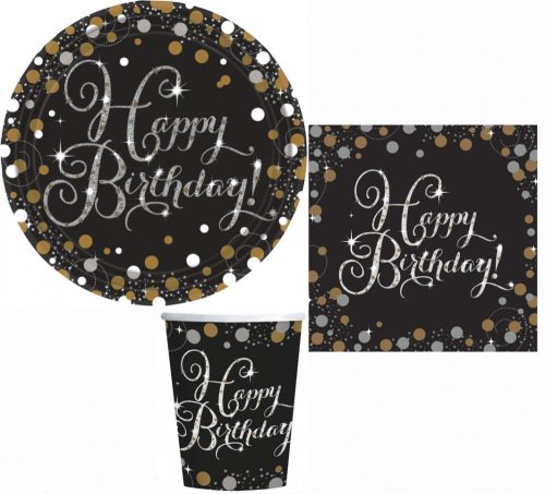Happy Birthday Gold Party set 32 pcs with 23 cm plate