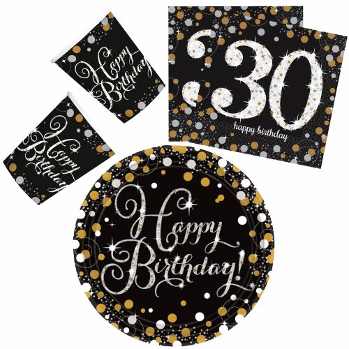 Happy Birthday Gold 30 Party set 32 pcs with 23 cm plate