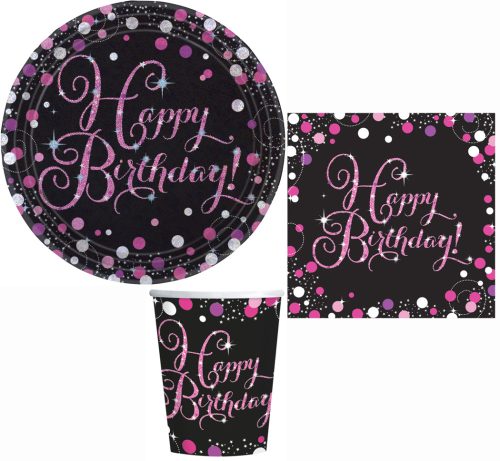 Happy Birthday Pink Party set with 32 23 cm plates