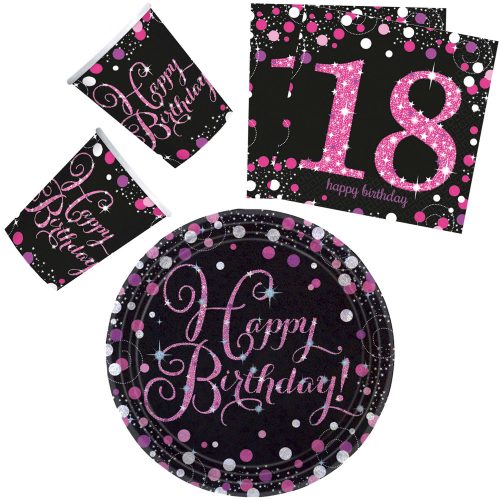 Happy Birthday pink 18 Party set with 32 23 cm plates