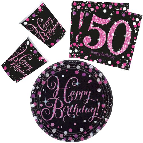 Happy Birthday pink 50 Party set with 32 23 cm plates