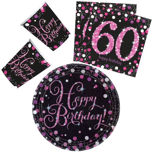 Happy Birthday pink 60 Party set with 32 23 cm plates