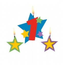 Colour 1-es number candle with stars