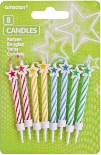 Colour spiral star cake candle, candle set 8 pcs.
