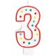 Dots cake candle, number candle 3 as