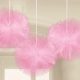 Pink, Pink hanging tulle pom pom decoration 3 pcs