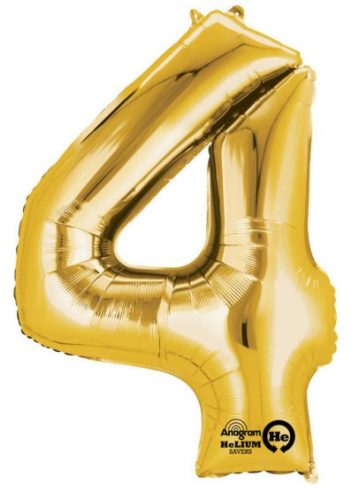 gold, Gold giant Number 4 foil balloon 91*60 cm
