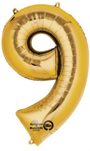 Number 9 Foil Balloon, Gold 86*55 cm