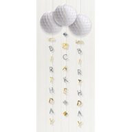   Happy Birthday Silver, Gold Happy Birthday hanging decoration set of 3