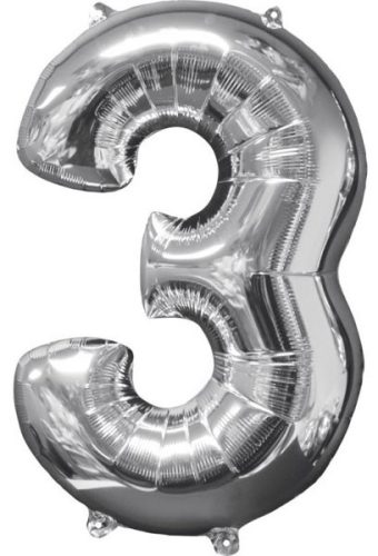 Number 3 Foil Balloon Silver 66*43 cm
