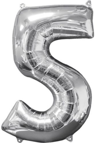 silver, silver number foil balloon 5, 66x45 cm