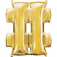 Number Gold, Gold mini foil balloon hashtag icon 33 cm