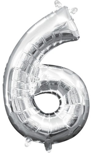Mini Number 6 Foil Balloon, Silver 40 cm