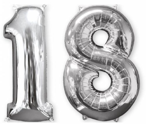 Number foil balloon 18, silver 66 cm