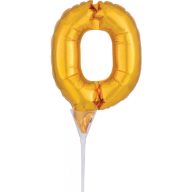 Number Gold, Number 0 foil balloon for cake 15 cm