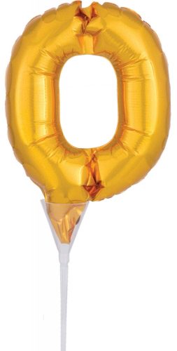 Gold, Gold number 0 foil balloon for cake 15 cm