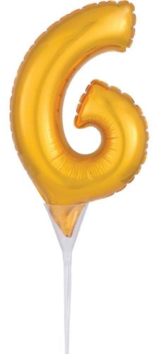 Gold, Gold Number 6 foil balloon for cake 15 cm