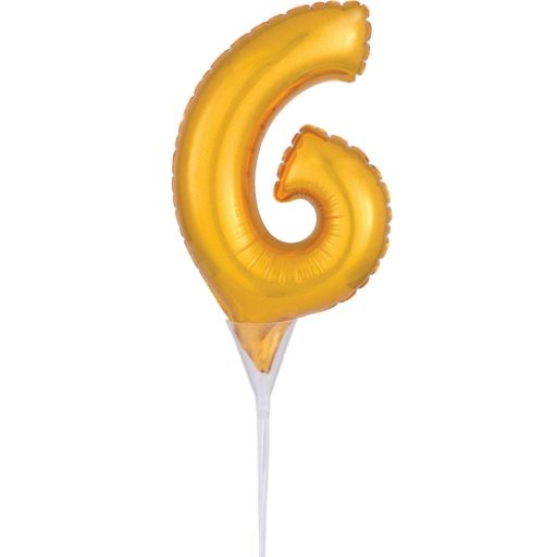 Number Gold, 6 number foil balloon for cake 15 cm