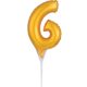 Gold, Gold Number 6 foil balloon for cake 15 cm