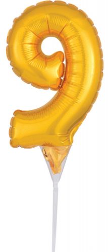 gold, Gold Number 9 foil balloon for cake 15 cm