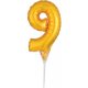 gold, Gold Number 9 foil balloon for cake 15 cm
