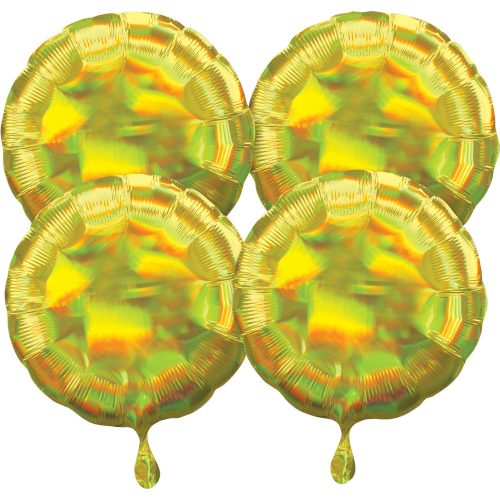 Holographic Circle Yellow foil balloon 45 cm 4 pieces set