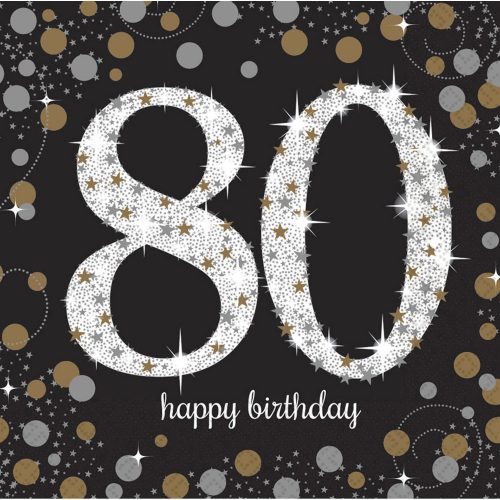 Happy Birthday 80 Gold napkin 16 pcs 33x33 cm