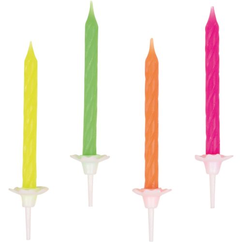 Neon Happy Birthday cake candle, candle set 10 pcs.