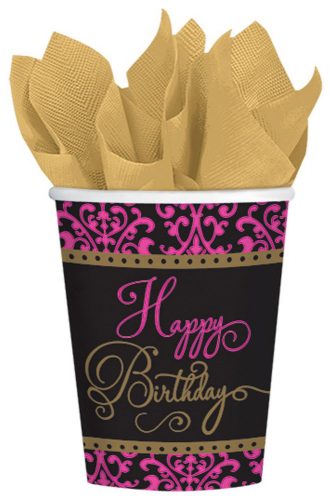 Happy Birthday pink paper cup 18 pcs 266 ml