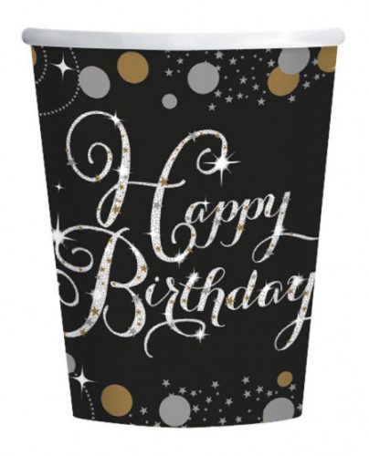 Happy Birthday Gold paper cup 8 pcs 250 ml