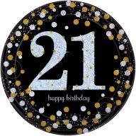   Happy Birthday Gold Happy Birthday 21 Paper Plate 8 pcs 23 cm