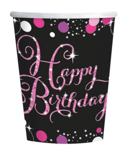 Happy Birthday Pink paper cup 8 pcs 250 ml