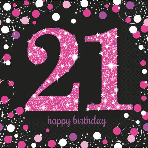 Happy Birthday 21 pink napkin 16 pcs 33x33 cm
