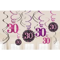   Happy Birthday Pink Happy Birthday 30 Ribbon Decoration 12 Piece Set