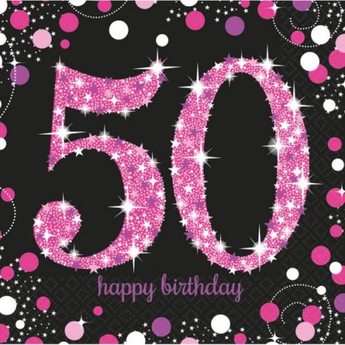 Happy Birthday 50 pink napkin 16 pcs 33x33 cm