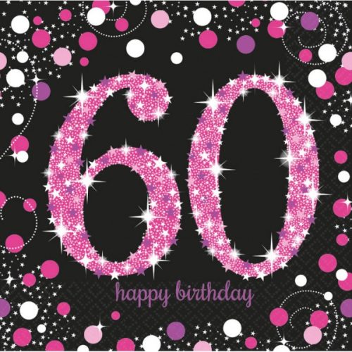 Happy Birthday 60 Pink napkin 16 pcs 33x33 cm