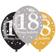   Happy Birthday Gold Happy Birthday 18 balloon, 6 pcs, 11 inch (27.5 cm)