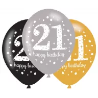   Happy Birthday Gold Happy Birthday 21 Balloon, 6-piece set 11 inch (27.5 cm)