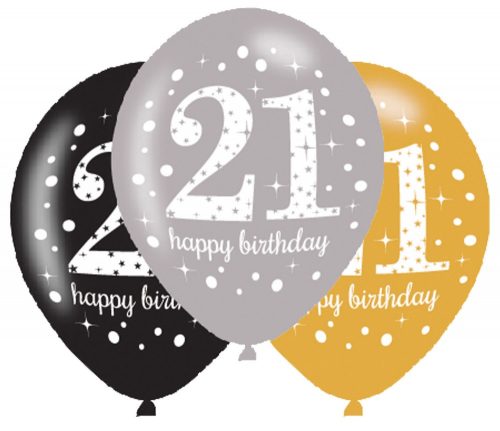 Happy Birthday 21 Gold air-balloon, balloon 6 pcs 11 inch (27,5 cm)