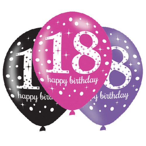 Happy Birthday 18 Pink Foil Balloon (6 pieces)