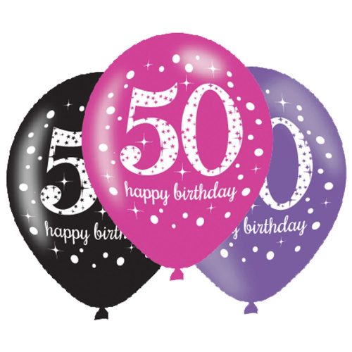 Happy Birthday 50 Pink Foil Balloon (6 pieces)