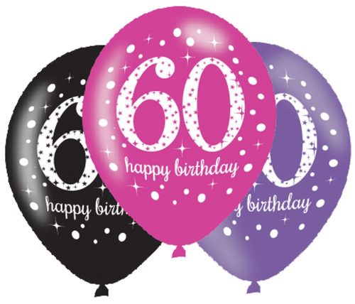 Happy Birthday 60 pink air-balloon, balloon 6 pcs 11 inch (27,5 cm)