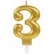 gold, Gold number candle 3 as cake candle
