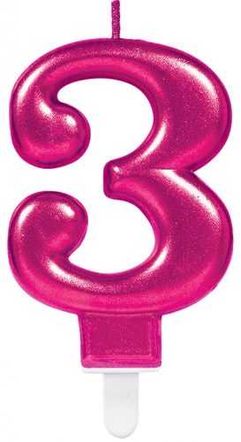 pink number candle 3-as cake candle