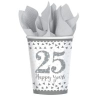 Anniversary Silver 25th Paper Cup 8 pcs 266 ml