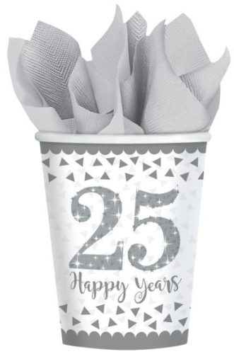 Anniversary 25th silver paper cup 8 pcs 266 ml